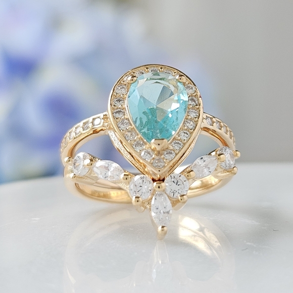 Blue & Teal tourmaline ombre stone ring set , 925 Sterling Silver Charmed Aroma - Picture 4 of 4
